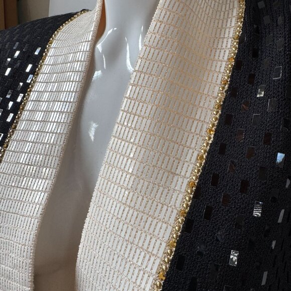St John Vintage Black & White Sequin Jacket & Skirt Set Size 2 USA-Made Elegant - Picture 10 of 16